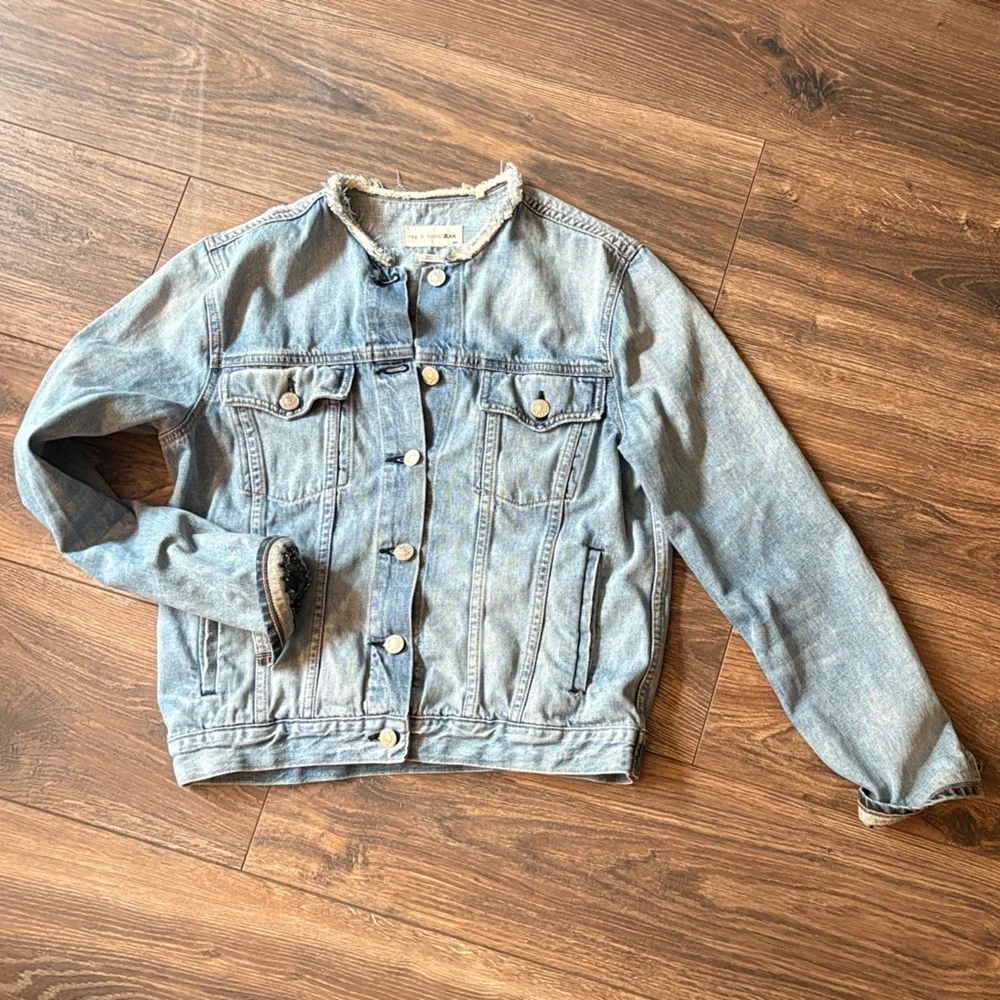 Rag&Bone Light Blue Collarless Jean Jacket - Picture 1 of 3